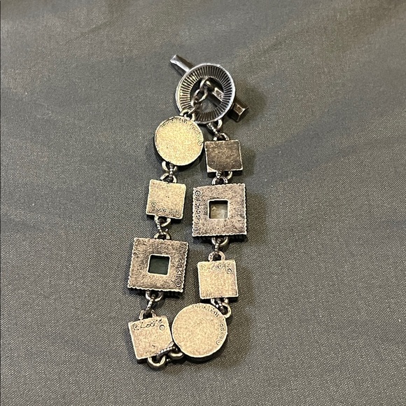 Patricia Locke Signed Silver Tone Bracelet Mixed MultiColor Cabochon Stone BOHO - Picture 4 of 6